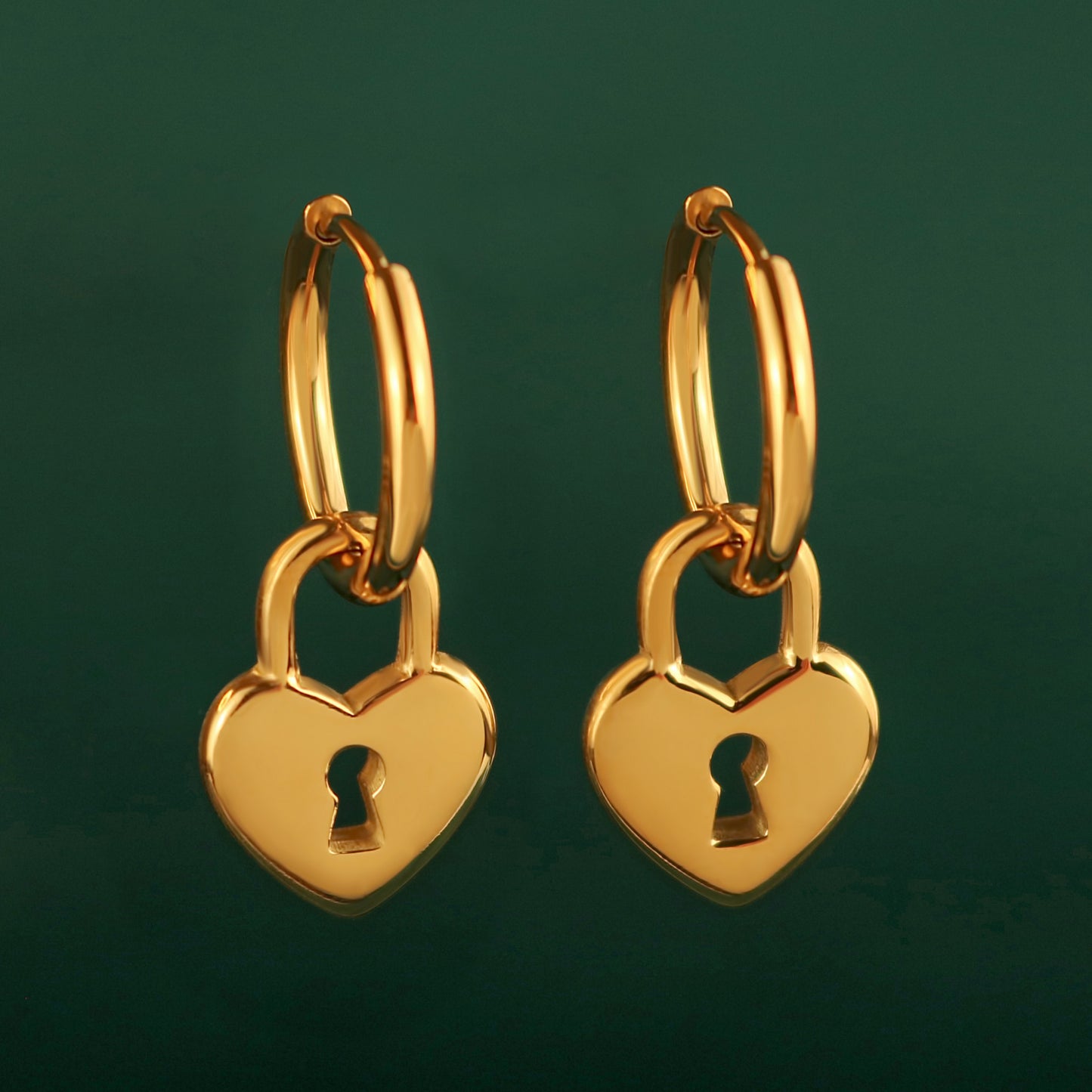 Key to My Heart Padlock Charm Huggie Earrings