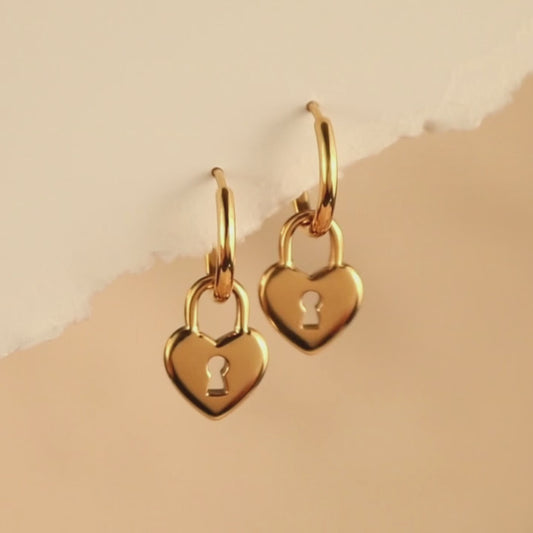 Key to My Heart Padlock Charm Huggie Earrings