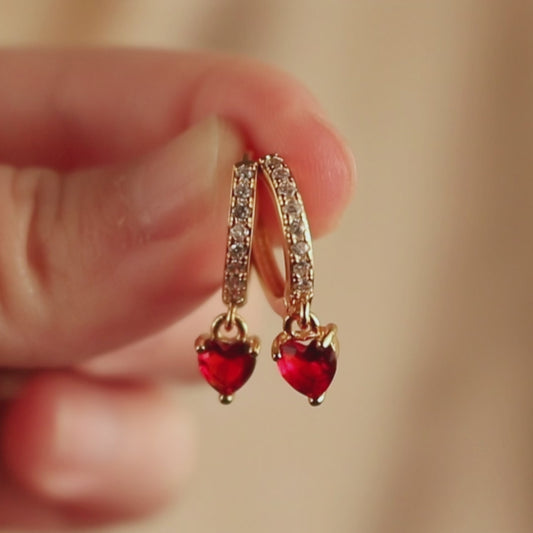 Red Ruby Droplet Diamond Huggie Hoop Earrings