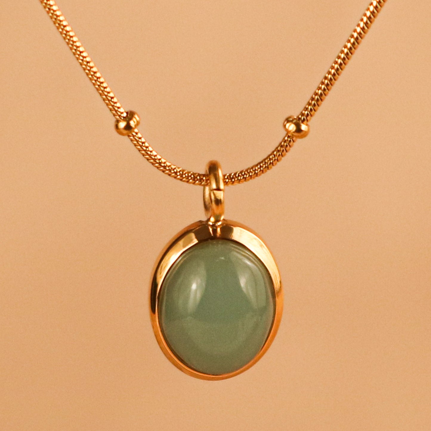 Blue Aurora Moonstone Pendant Bead Chain Necklace