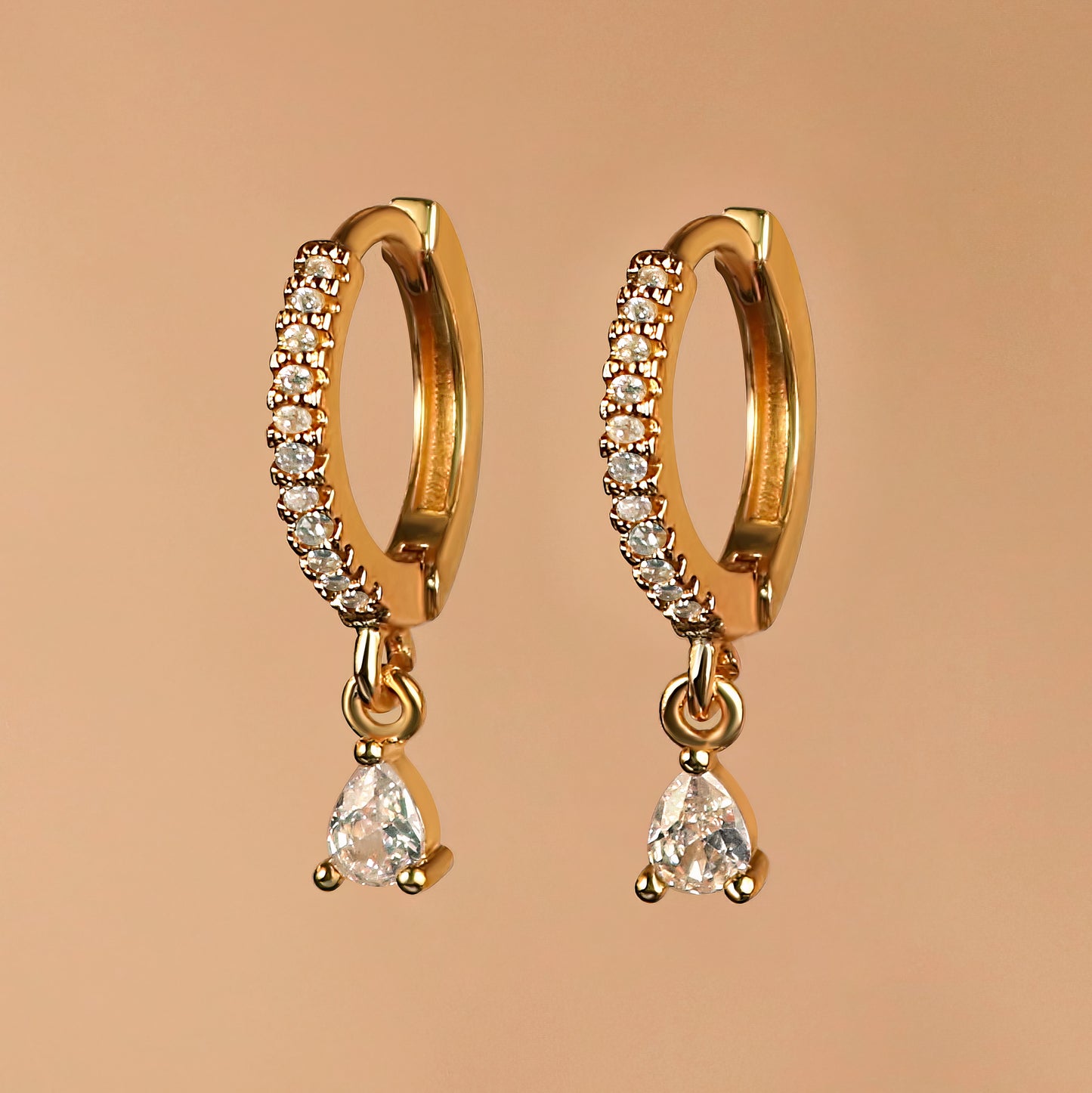 18k Gold French Cut Water Drop Huggie Hoop Earrings