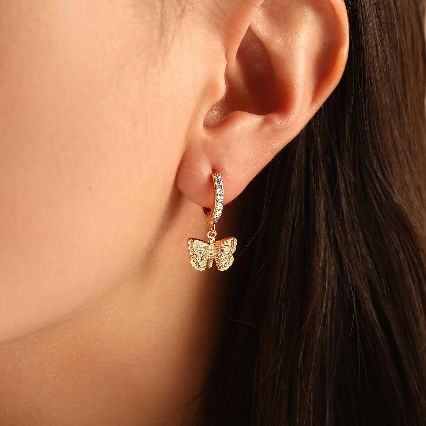 Butterfly Dangle Huggie Hoop Earrings