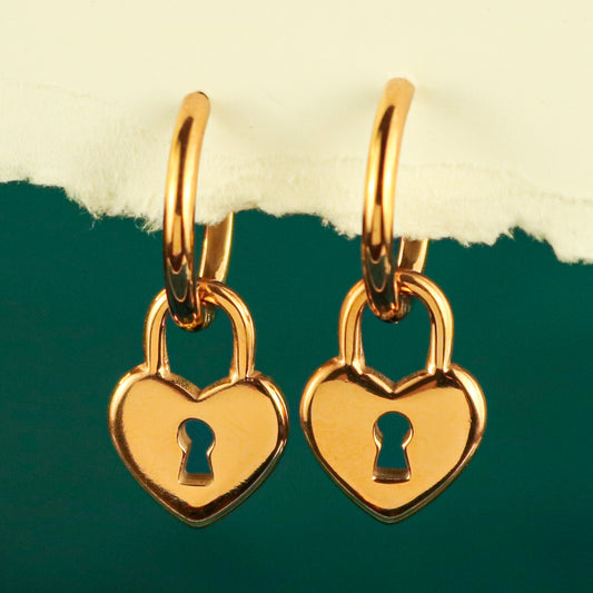 Key to My Heart Padlock Charm Huggie Earrings