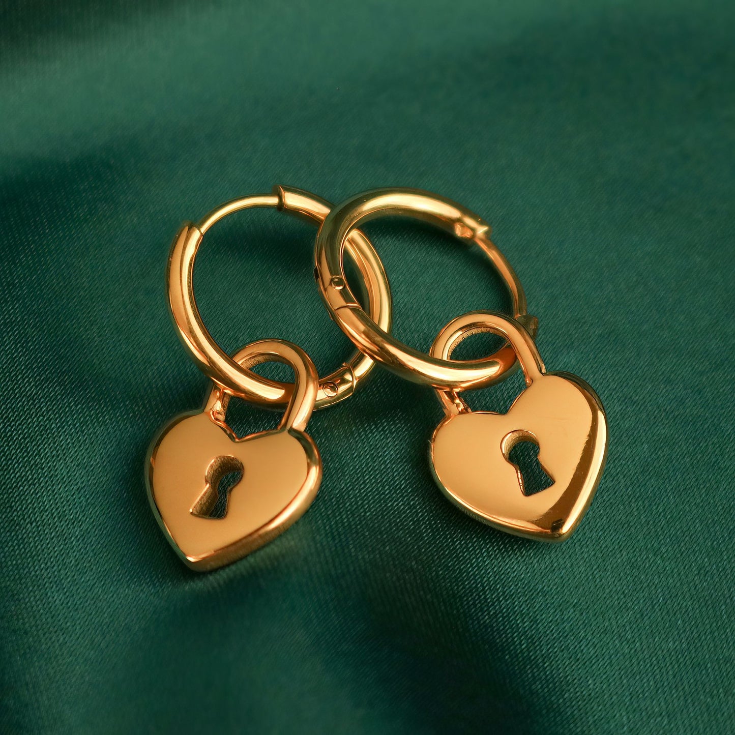 Key to My Heart Padlock Charm Huggie Earrings