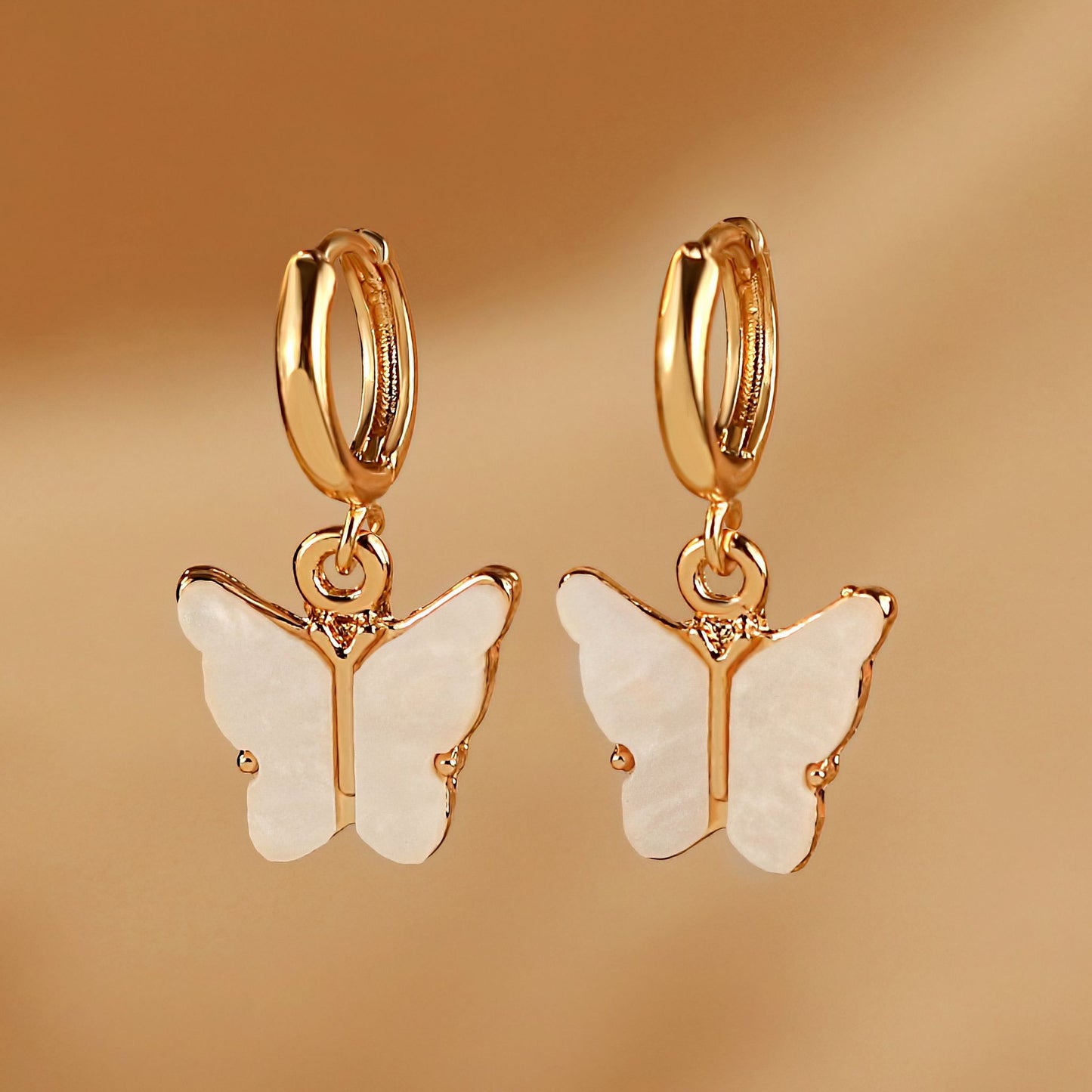 Mother of Pearl Butterfly Huggie Hoop Earrings