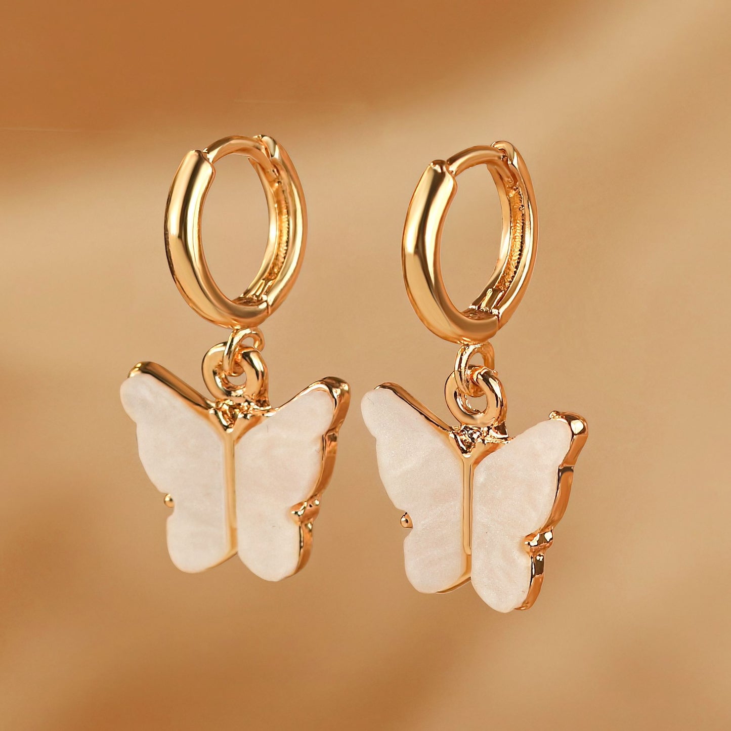 Mother of Pearl Butterfly Huggie Hoop Earrings