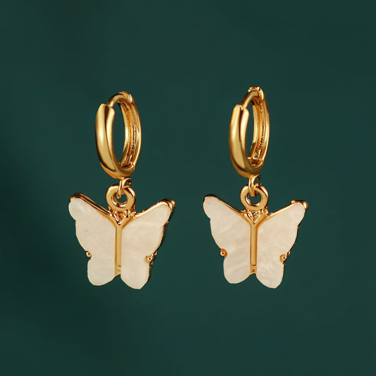 Mother of Pearl Butterfly Huggie Hoop Earrings