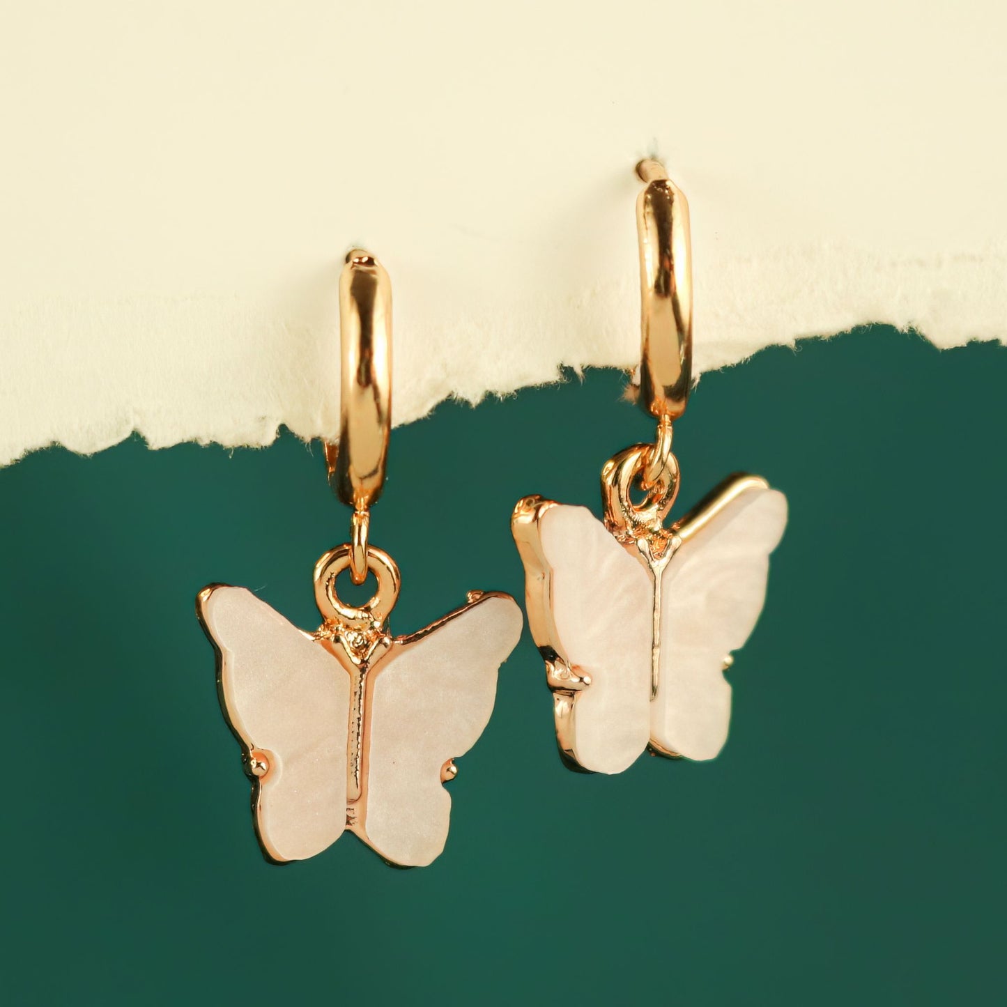 Mother of Pearl Butterfly Huggie Hoop Earrings