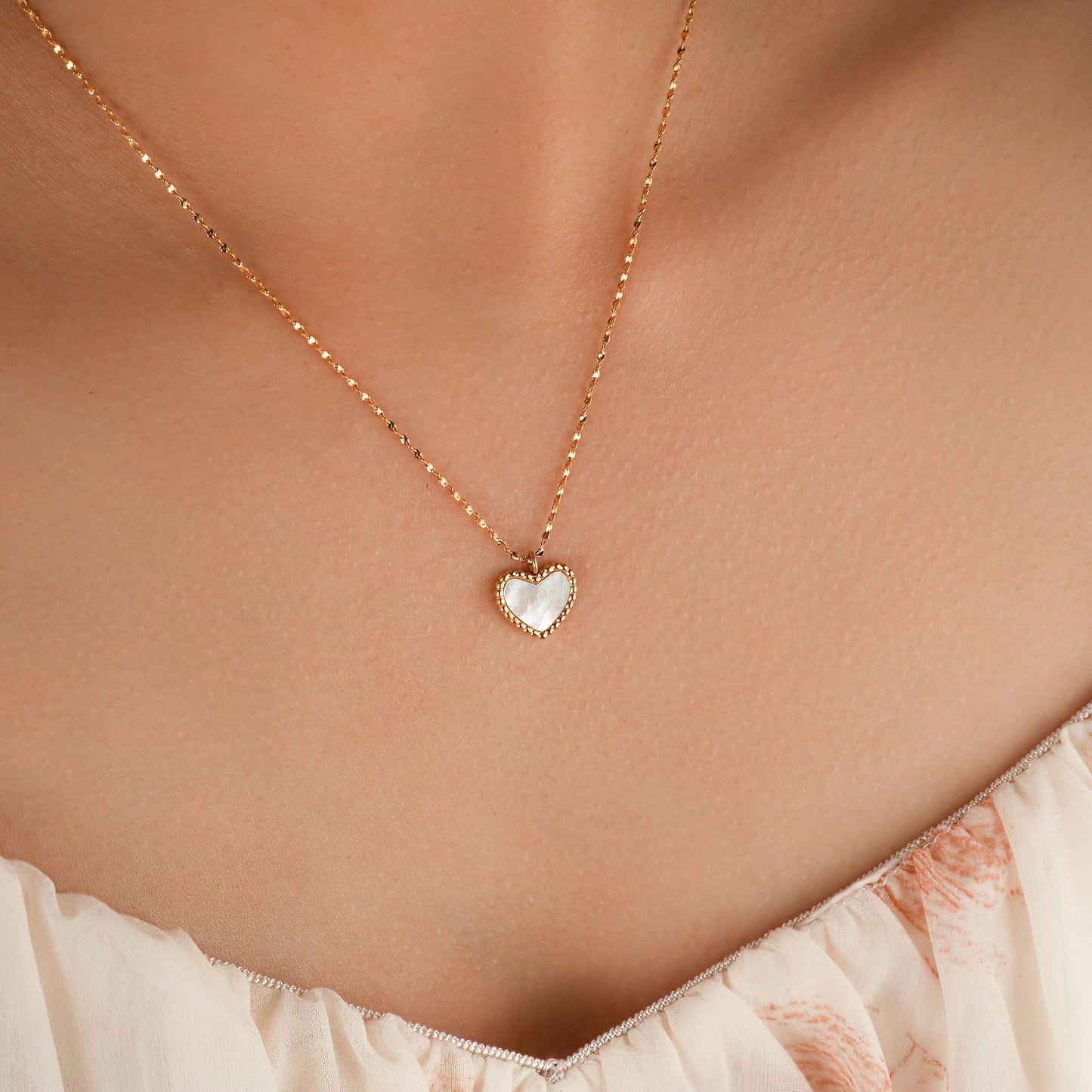 Milgrain Vintage Mother of Pearl Heart Necklace