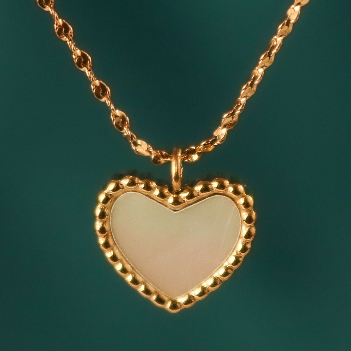 Milgrain Vintage Mother of Pearl Heart Necklace