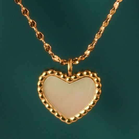 Milgrain Vintage Mother of Pearl Heart Necklace