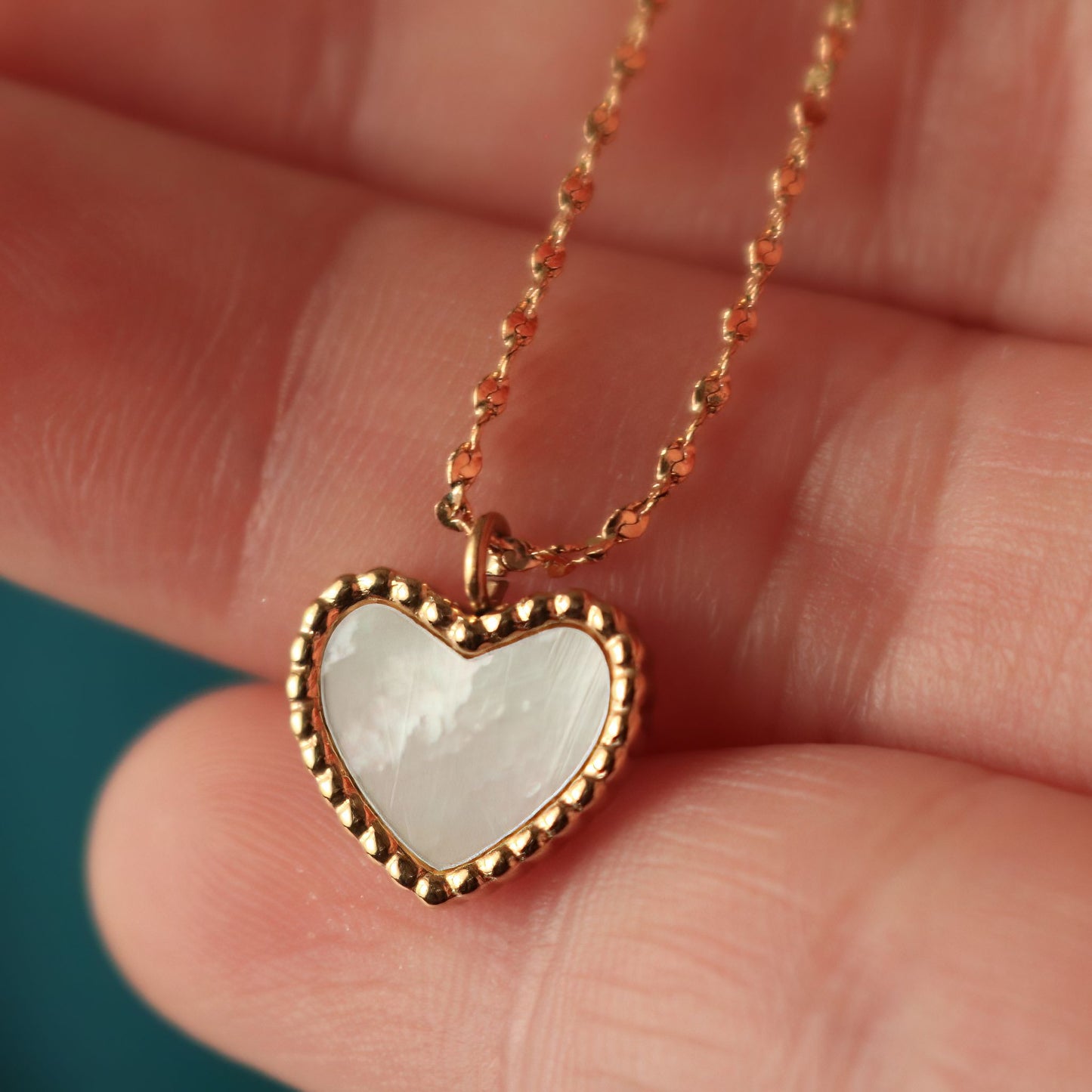 Milgrain Vintage Mother of Pearl Heart Necklace