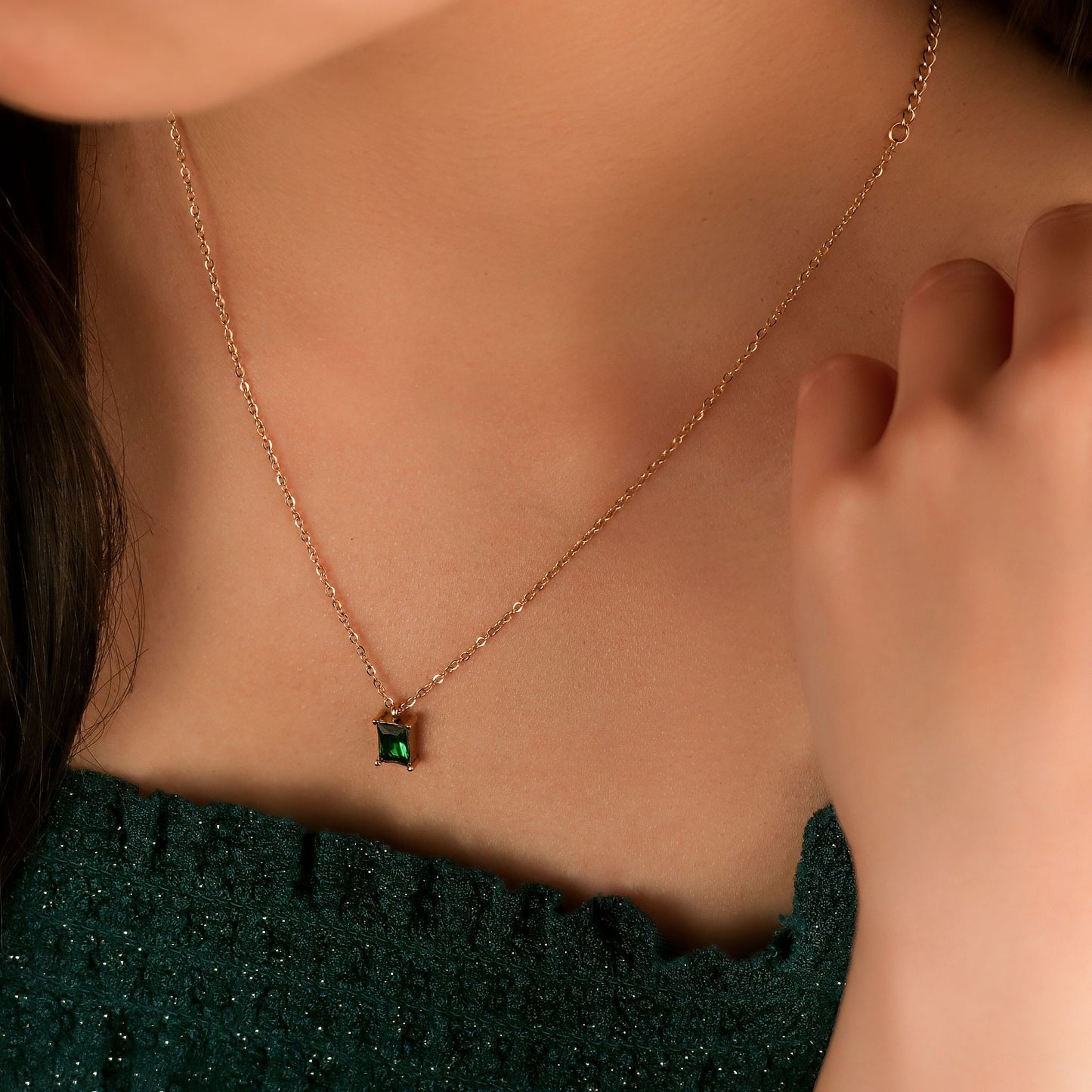 Petite Baguette Gemstone Gold Necklace