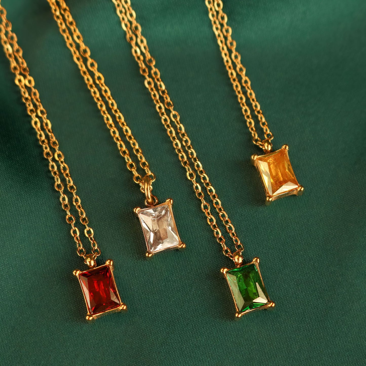 Petite Baguette Gemstone Gold Necklace