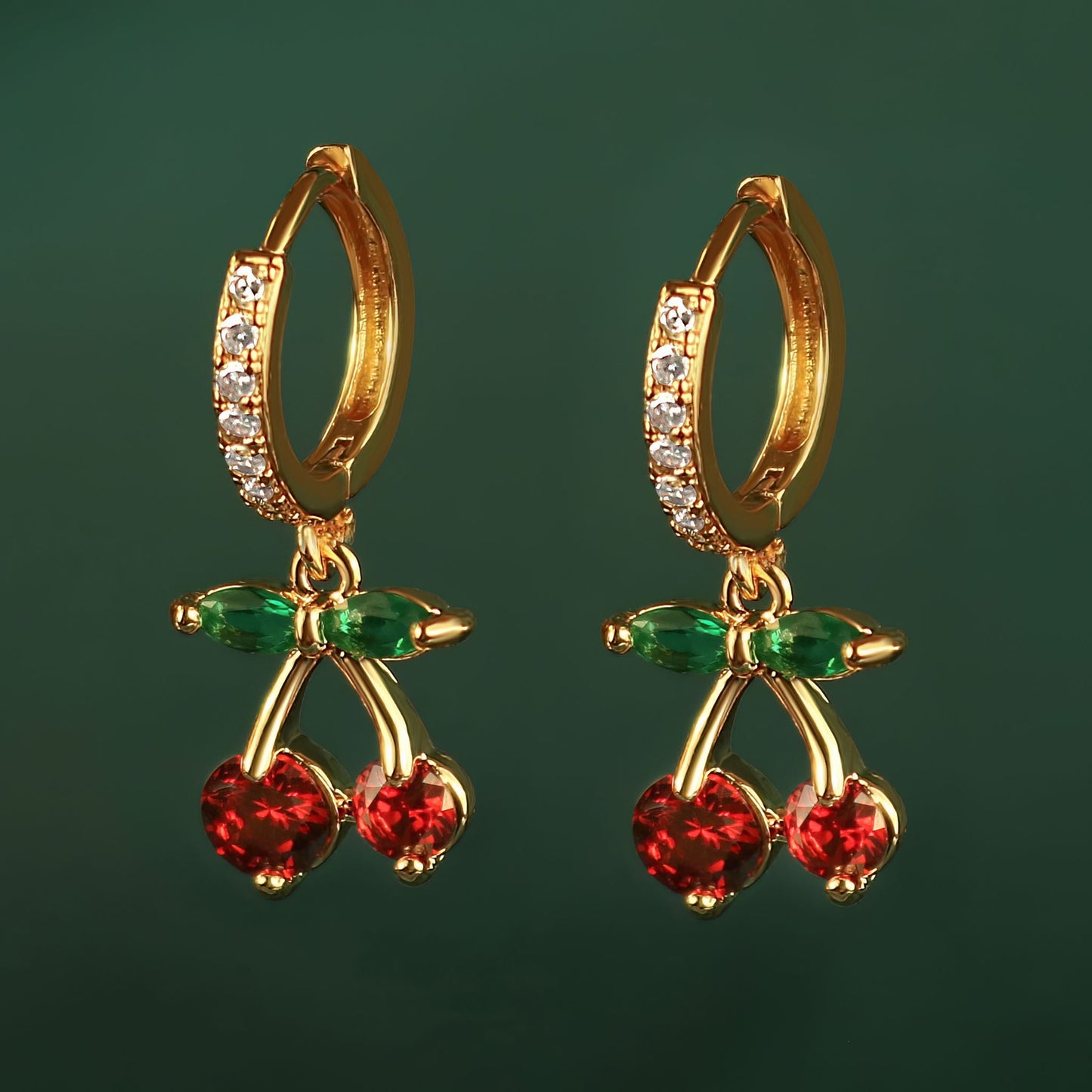 Ruby Cherry Drop Diamond Huggie Hoop Earrings