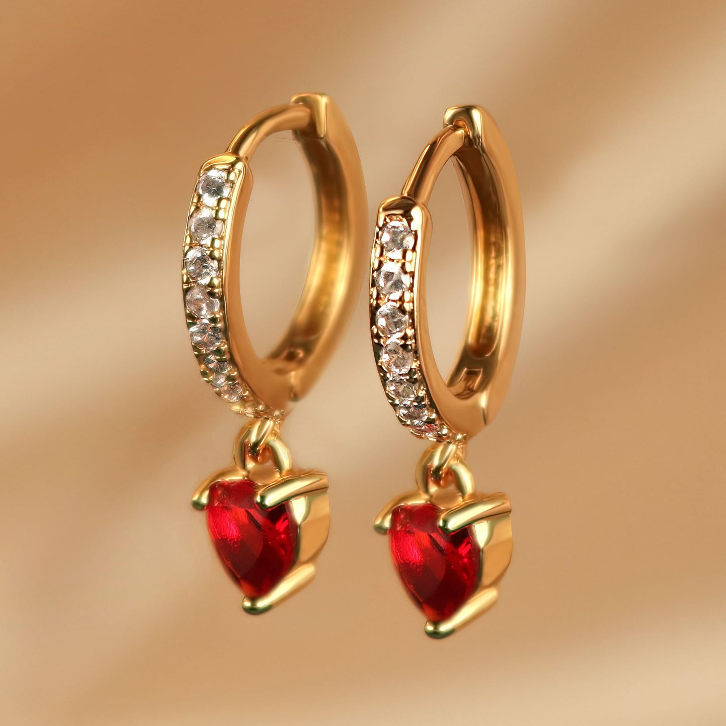 Red Ruby Droplet Diamond Huggie Hoop Earrings