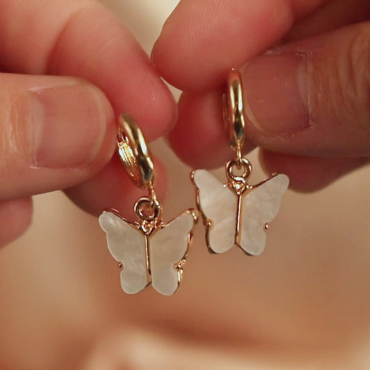 Mother of Pearl Butterfly Huggie Hoop Earrings